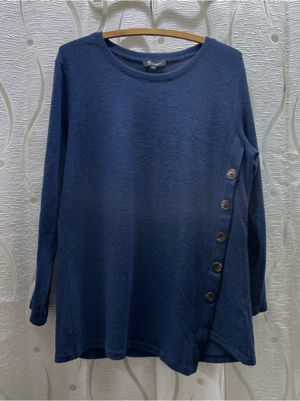 Lily Morgan Tunic Top Womens Large Navy Blue Excellent Side Button‎ Detail